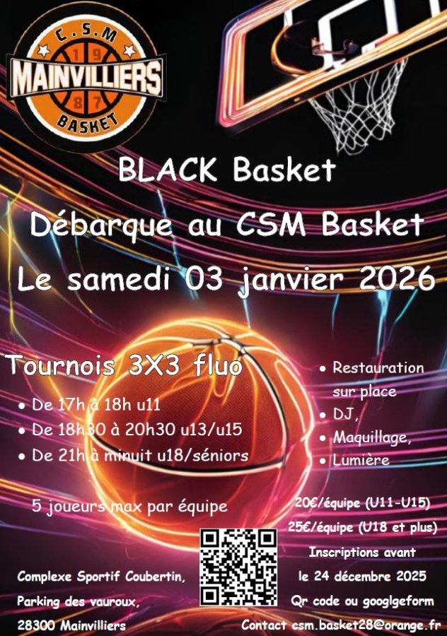 Black Basket - Soirée Fluo au CSM Basket le samedi 03 janvier 2026